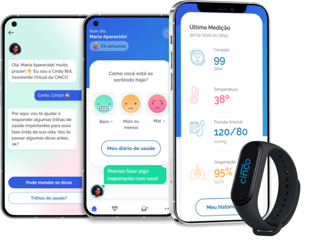 interfaces do app cinco cuidado inteligente conectado